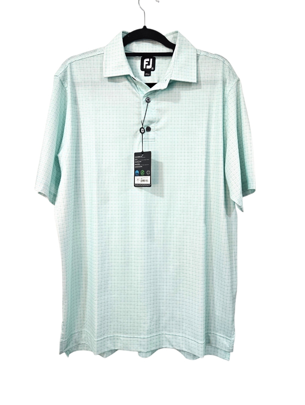 NWT FootJoy Lisle Plaid Print Self Collar Polo Mint Size M